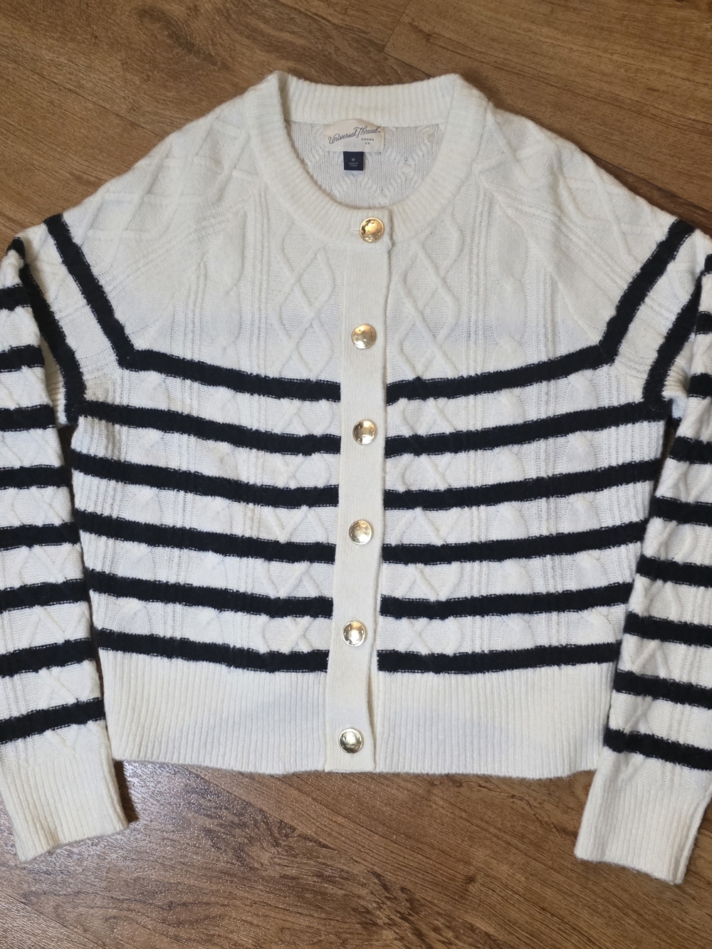 Universal Thread White & Black Striped Cardigan